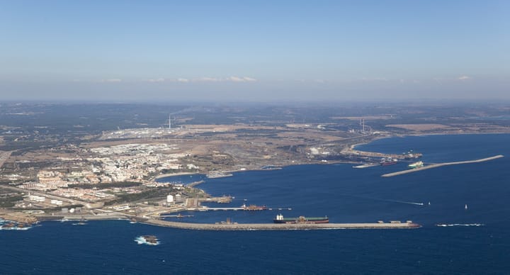 Aerial view of the industrial Port of Sines on Portugal's Atlantic coast