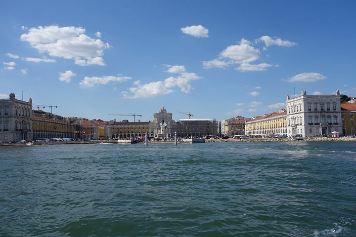 Praca do Comercio in Lisbon, home to Portugal's Finance Ministry, seen from the Tagus