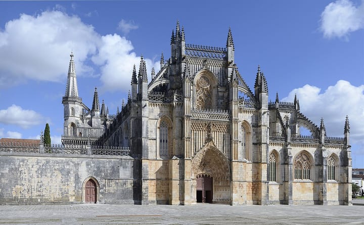 The Gothic facade of the Mosteiro da Batalha (Batalha Monastery) in Portugal