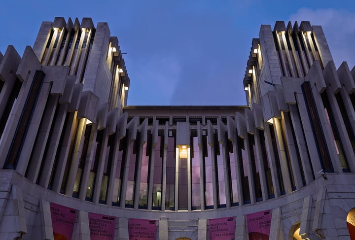 The Caixa Geral de Depósitos headquarters building in Lisbon at dusk