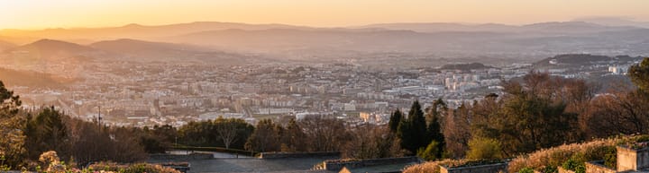 Golden-hour panorama of the city of Braga in northern Portugal seen from a hilltop viewpoint