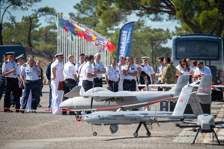 Fixed-wing reconnaissance drones on display at a NATO exercise in Portugal