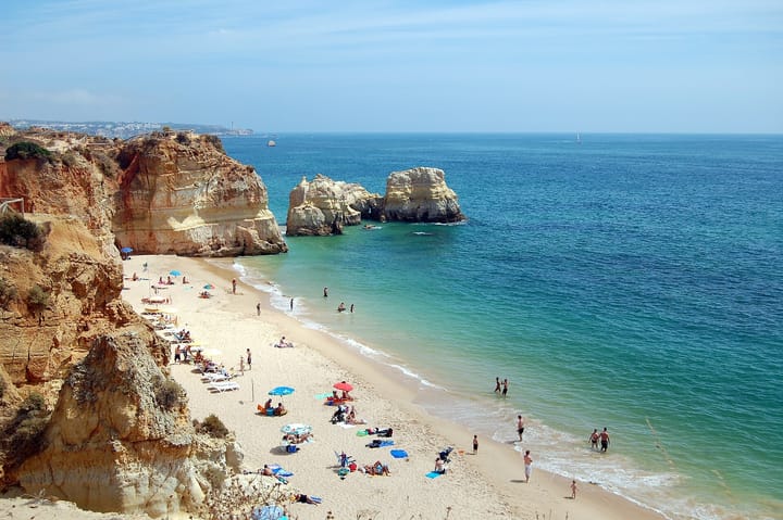 The cliffs, sea stacks and sand of Praia da Rocha in Portimao, one of the Algarve beaches the programme names as a stranding site